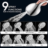 9-Function Shower Head with Built-in Power Spray, 1.8 GPM Water Saving ON/OFF Toggle Switch