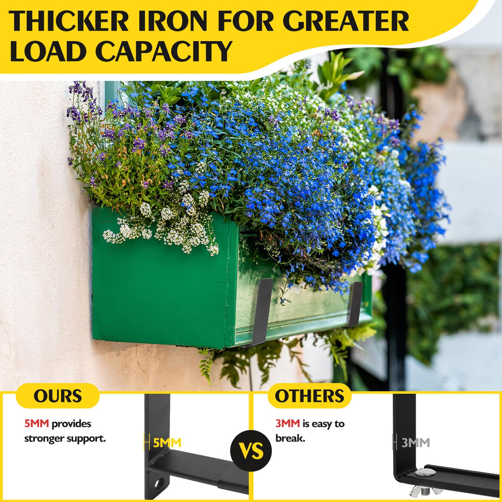 Window Box Brackets, 4 Pack Adjustable Heavy Duty Wall Mount Flower Box Holder (6 to 12 in), with 70lbs Capacity