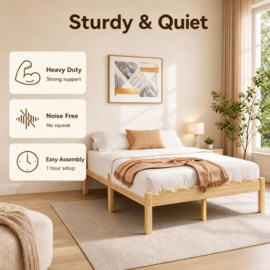Natural Bamboo Platform Bed Frame Full, 14" Height Full Size Bed Frame, No Box Spring Needed, Easy Assembly