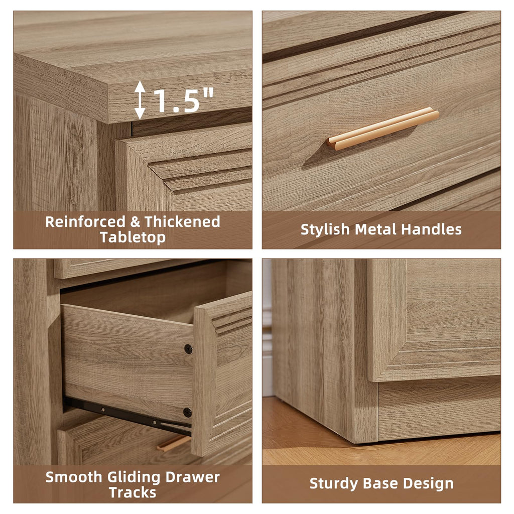 55.1" Wide Farmhouse 6 Drawers Dresser, Oak