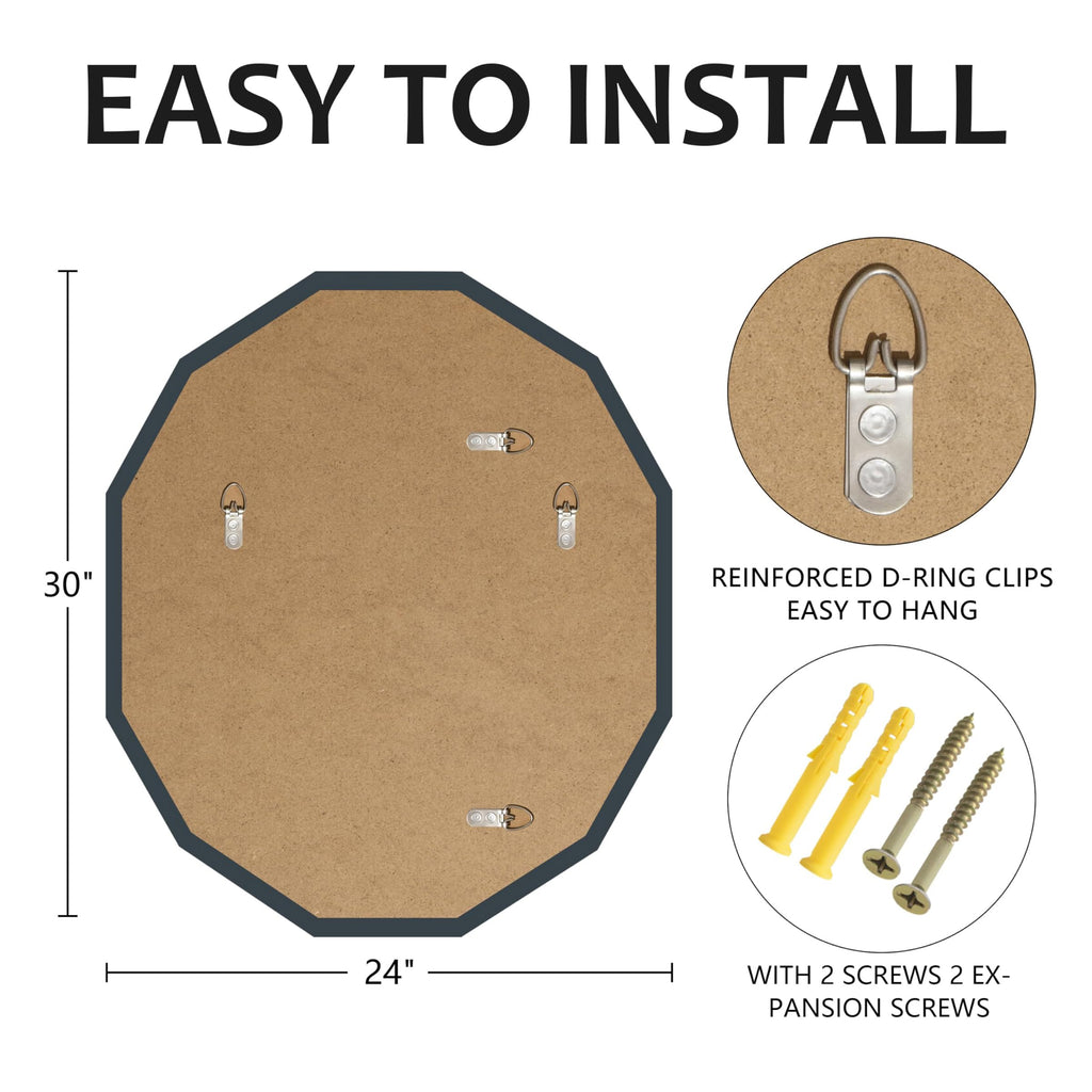 24x30 Inch Bathroom Mirrors for Over Sink, Round Frameless Mirrors for Wall