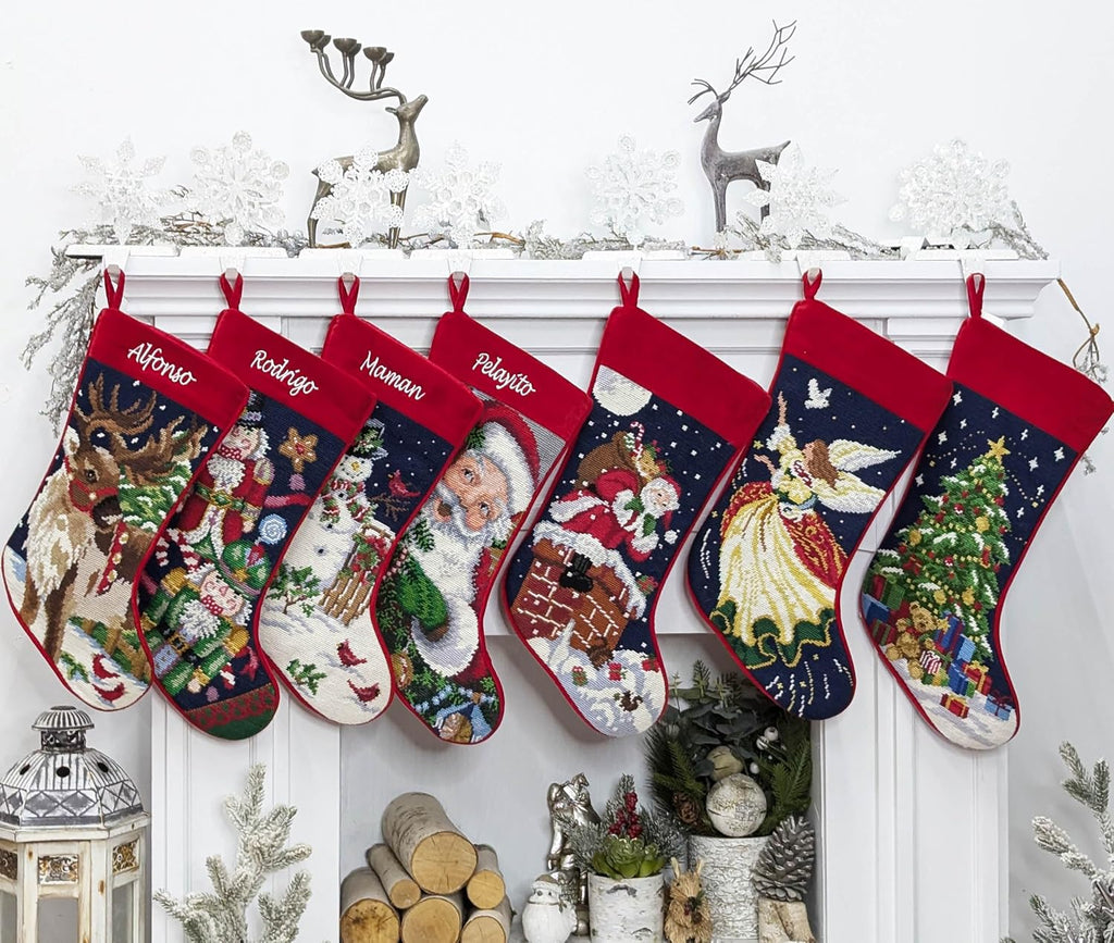 Santa on Chimney Needlepoint - Personalized Name Embroidery Family Holiday Keepsake Décor