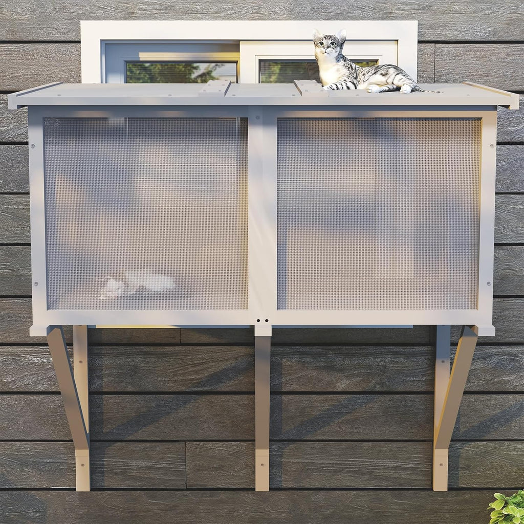 46.85" L Cat Window Box, Wooden Cat Window Enclosure for 1-3 Cats, Window Catio Outdoor Enclosure for Indoor Cats, Keep