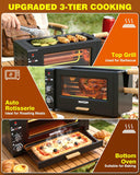 Electric Rotisserie Oven - 26QT 3-Layer 3-in-1 Rotisserie Oven For Simultaneous Cooking, 360°Auto-Rotate Heating