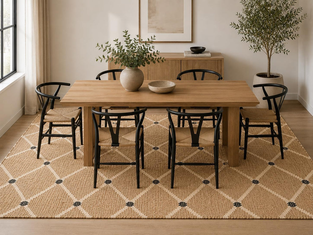 Hand Woven Jute Rug 9'x12' Area Rug - Rectangular Handcrafted Premium Geometric Design, Reversible Natural Fiber Rugs