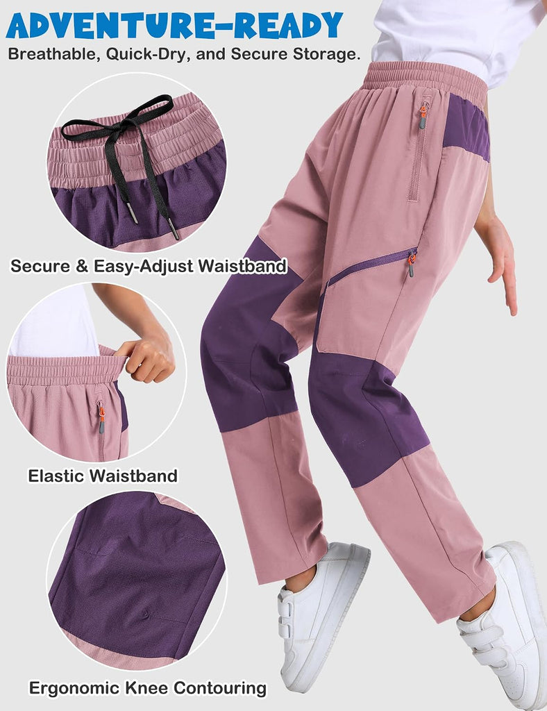 Boys Cargo Hiking Pants Joggers Pants Youth for Kids Quick Dry Lightweight Outdoor Sports with Zipper Pockets