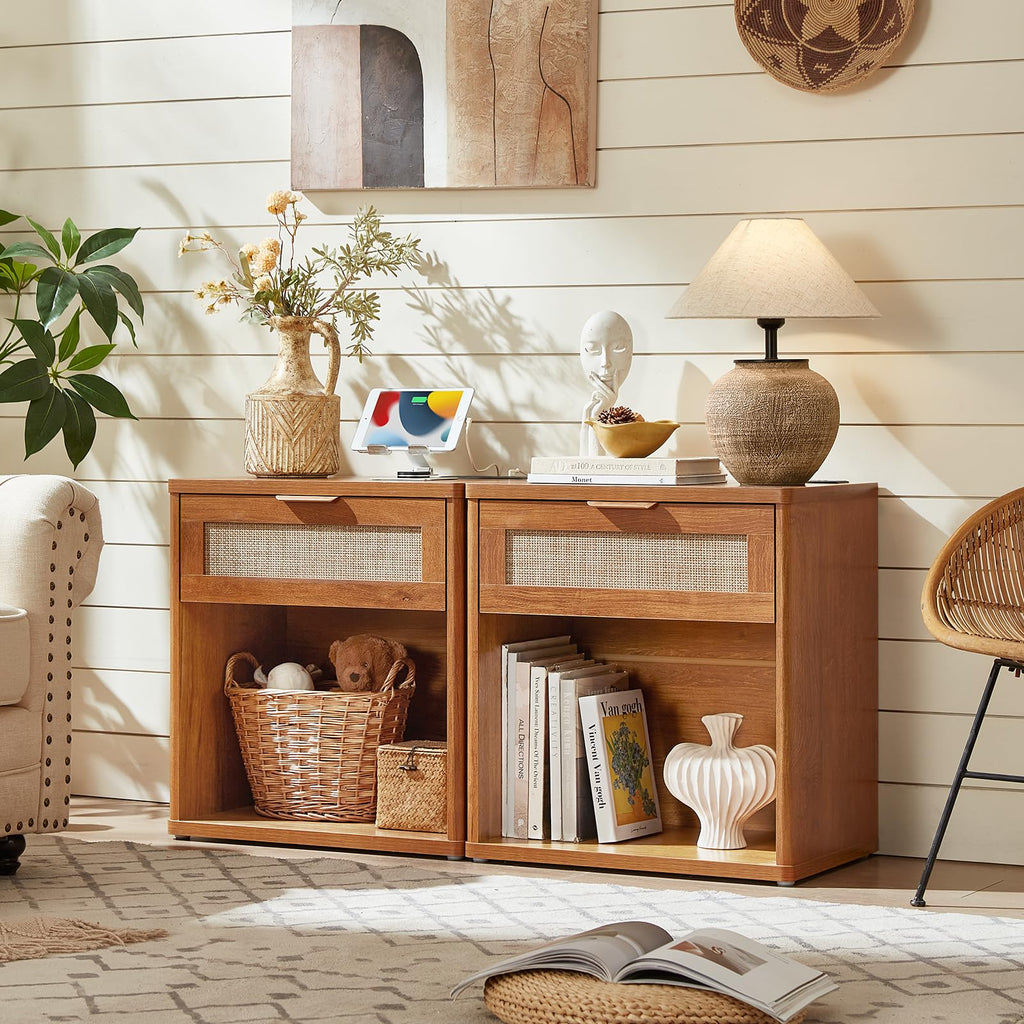 Rattan 23" Nightstands with Charger