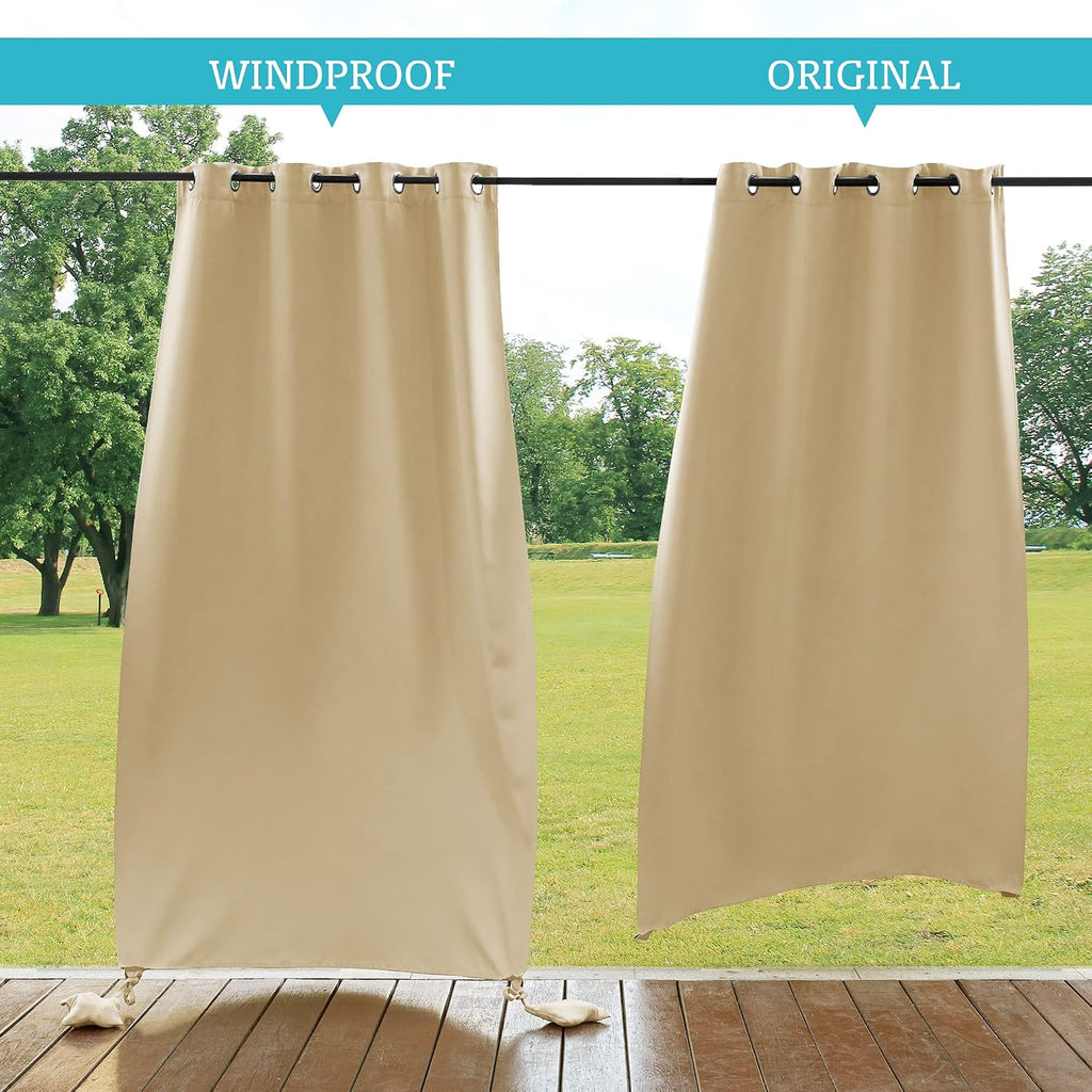 Outdoor Curtains Windproof - Waterproof Blackout Curtain with Weight Bags, Privacy Insulated Drapes Screen Porch