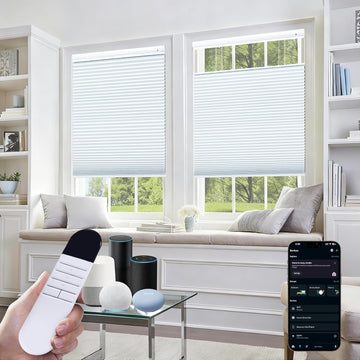 Motorized Cellular Shades Top Down Bottom Up, No Drill No Tools Installation, Compatible with Alexa & Google Home