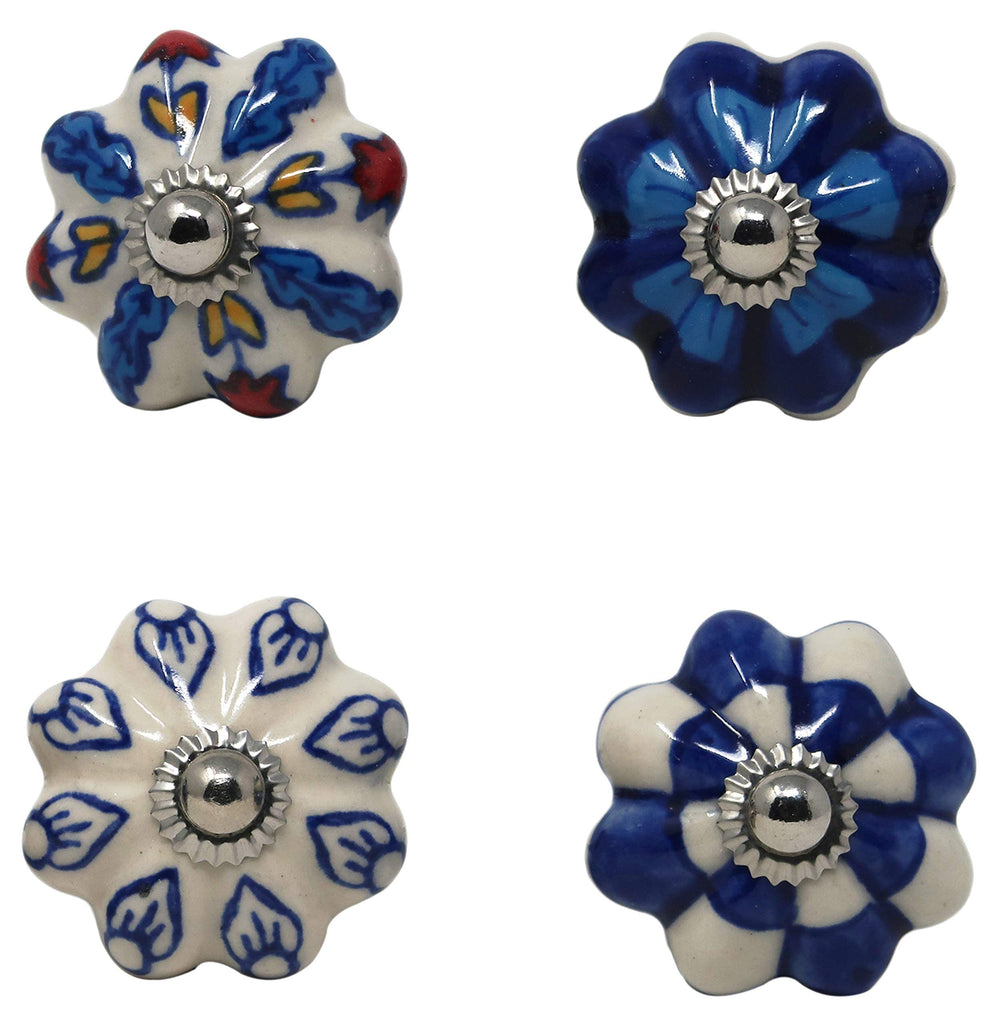 Set of 25 Ceramic Knobs Colorful Blue Cabinets Cupboards