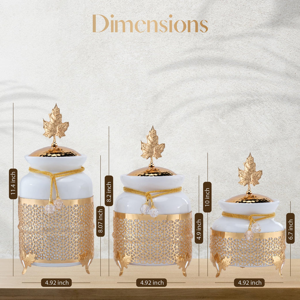 Canisters Sets for the Kitchen, Ceramic Kitchen Canisters for Countertop with Metal Leaf Lids, Sugar Containers for