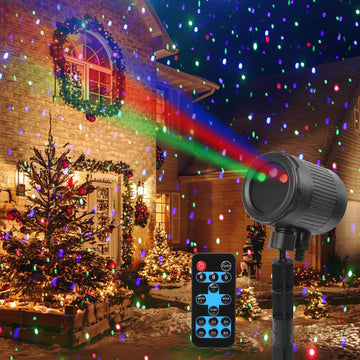 Laser Christmas Projector Lights Outdoor,3-Color (RGB) Wide Coverage Holiday Projector Lights with Timer and Memory