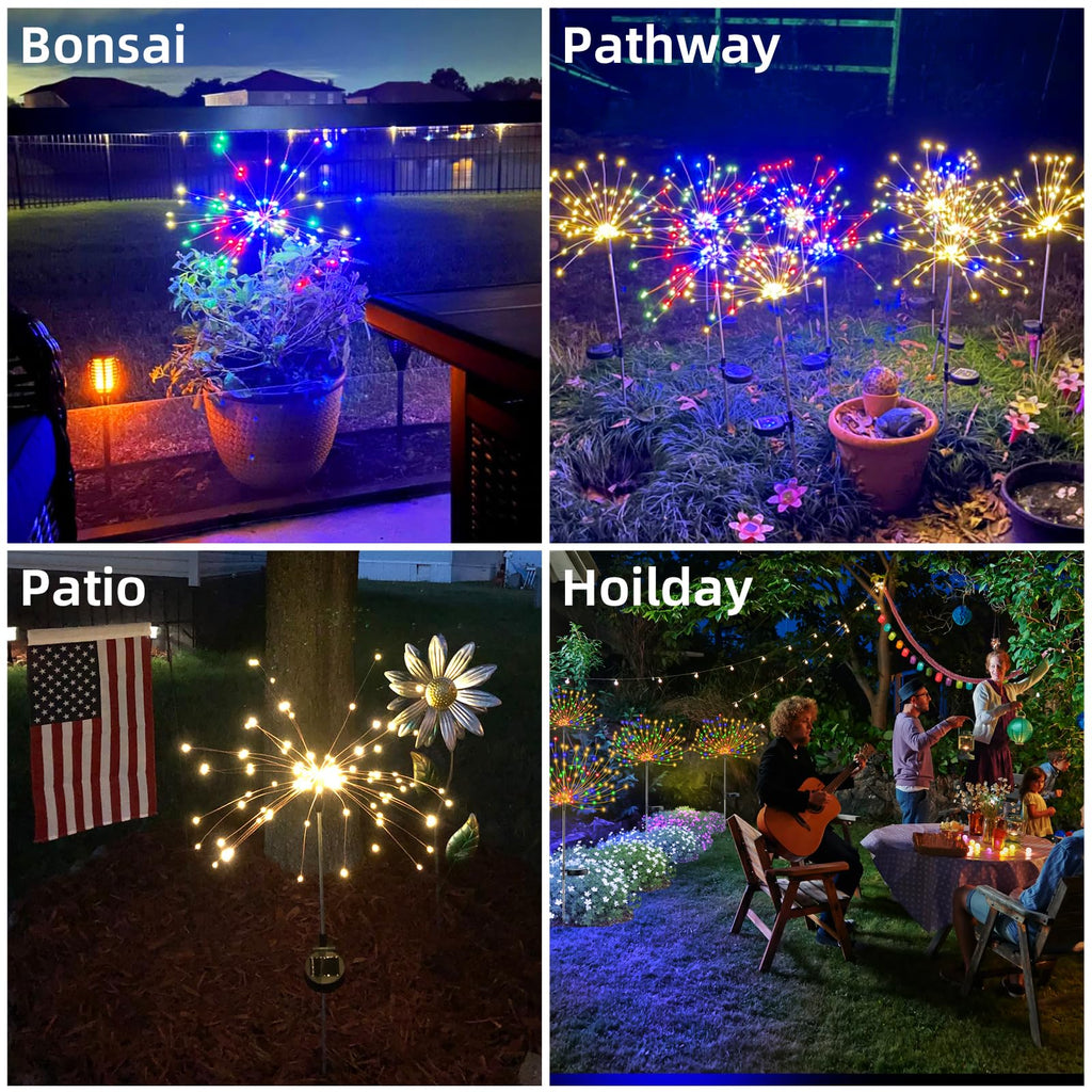 4 PCS Solar Firework Light, Outdoor Solar Garden Decorative Lights 120 LED Powered 40 Copper Wires String DIY