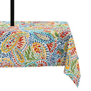 Outdoor Rectangle Tablecloth, Decorative Water-Repellent and Fade Resistant Table Covers with Umbrella Hole, Patio
