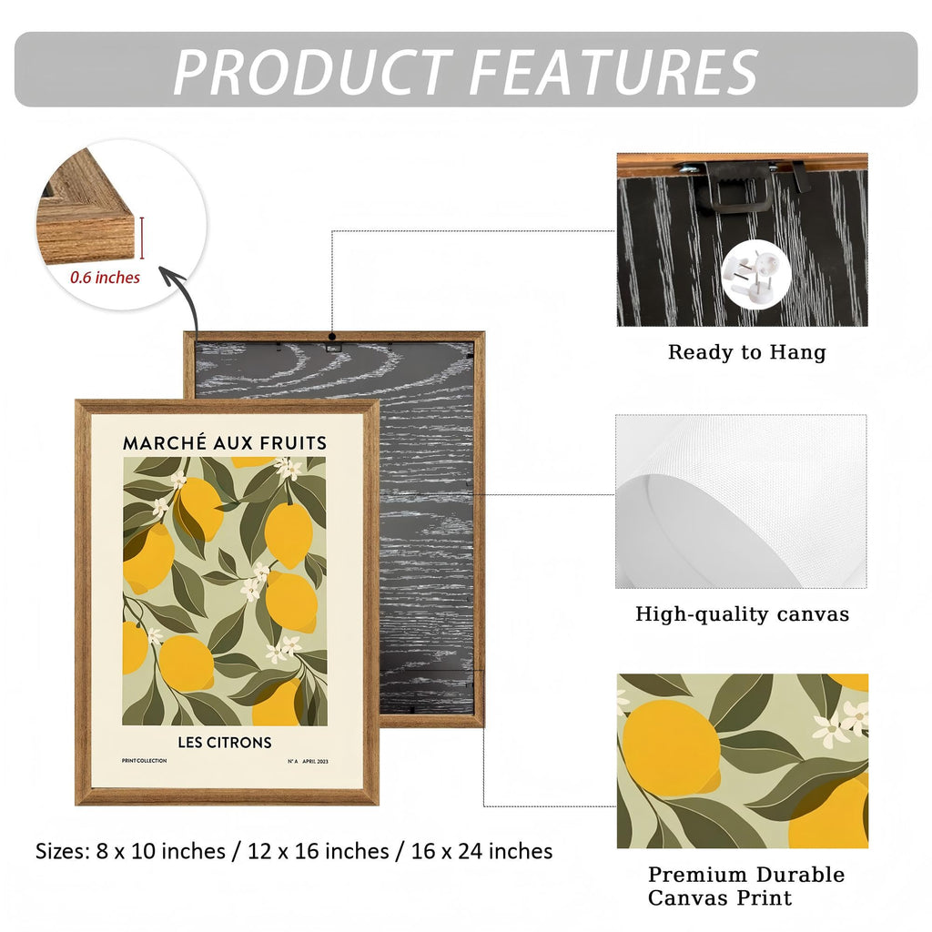 Fruit Market Vintage Lemon Kitchen Framed Canvas Wall Art 16x24in