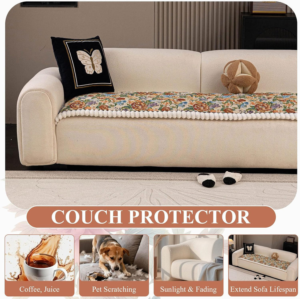 Retro Floral Pet Couch Seat Covers Thick Quilted Sofa Cushion Covers for Dogs Washable 3 Seater Non Slip Slipcover