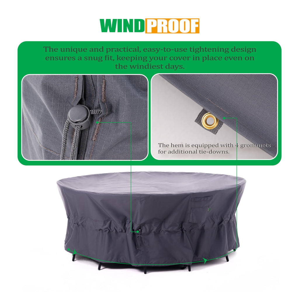 Round Patio/Outdoor Furniture Covers, Grey, 84"Dia x 31"H