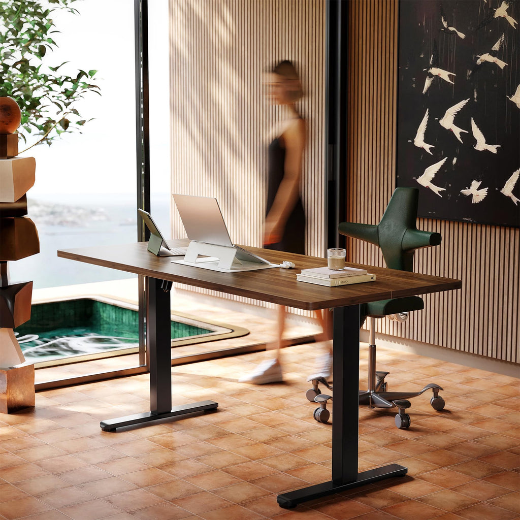 63x28 Inch Electric Standing Desk, Height Adjustable, Black Walnut