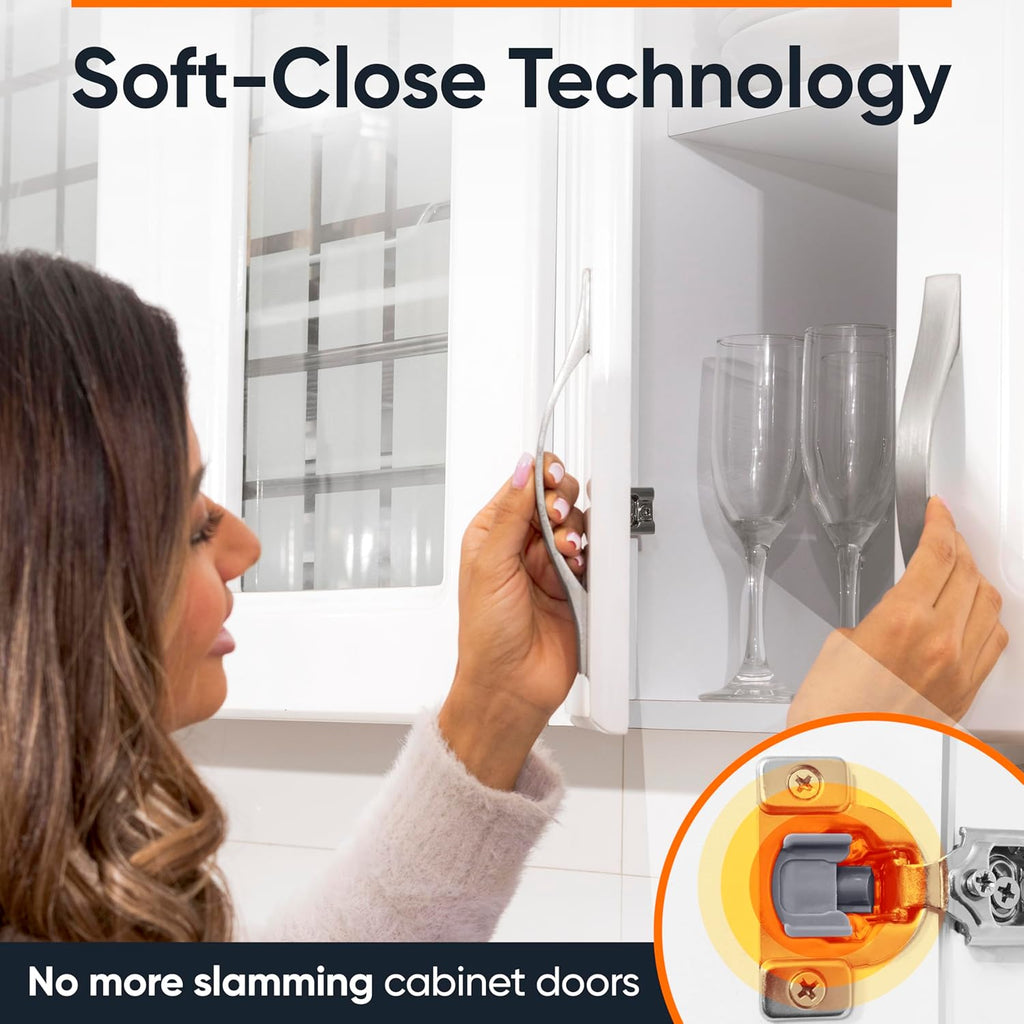 4 Pack Soft Close Cabinet Hinges - 7/16" Overlay Doors, Face Frame Concealed Hidden Hinges - Stainless Steel