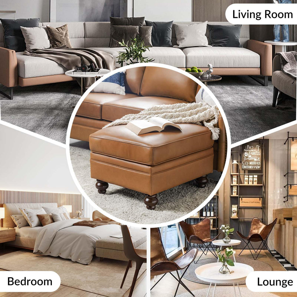 Genuine Leather Ottoman Coffee Table, Ottoman Foot Rest, Camel