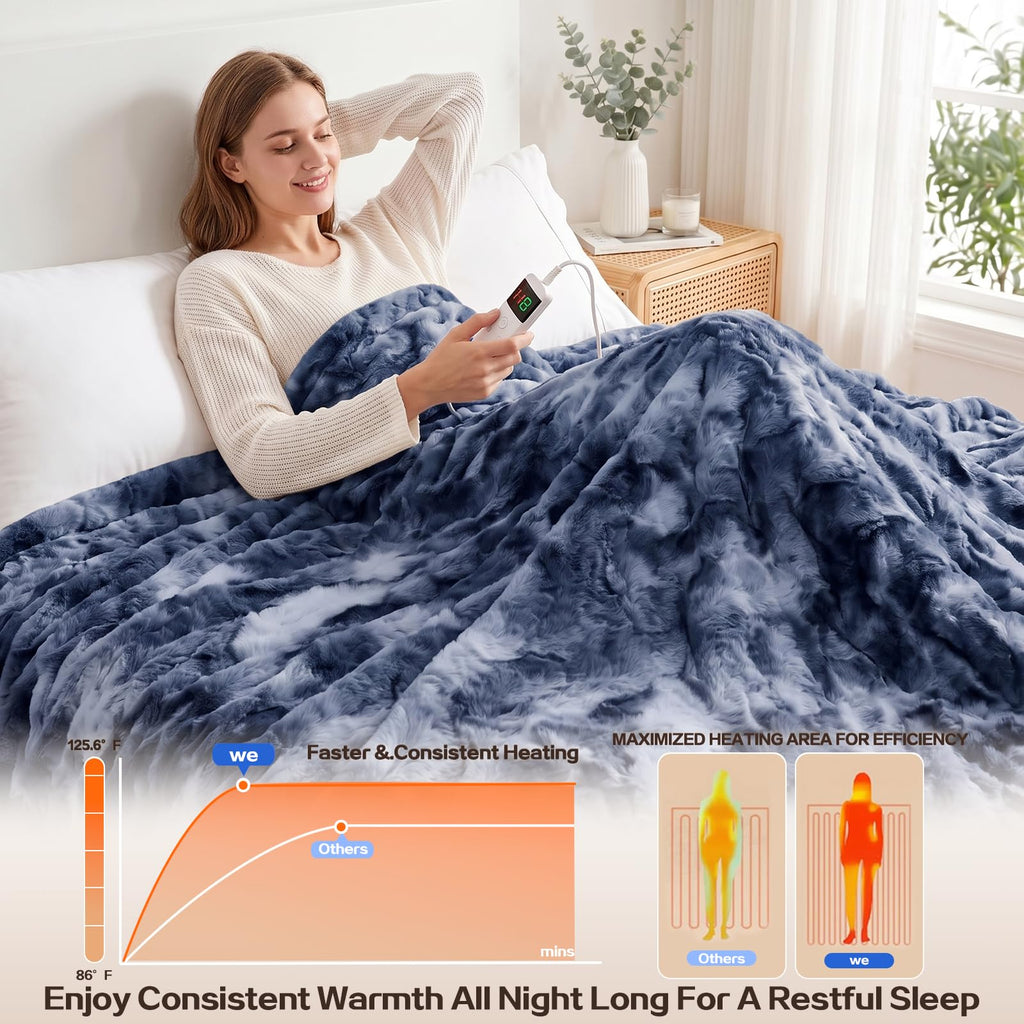 Electric Heated Blanket Throw Size 50"x60", Soft Sherpa Faux Fur Heating Blanket with 10 Adjustable Heat Settings