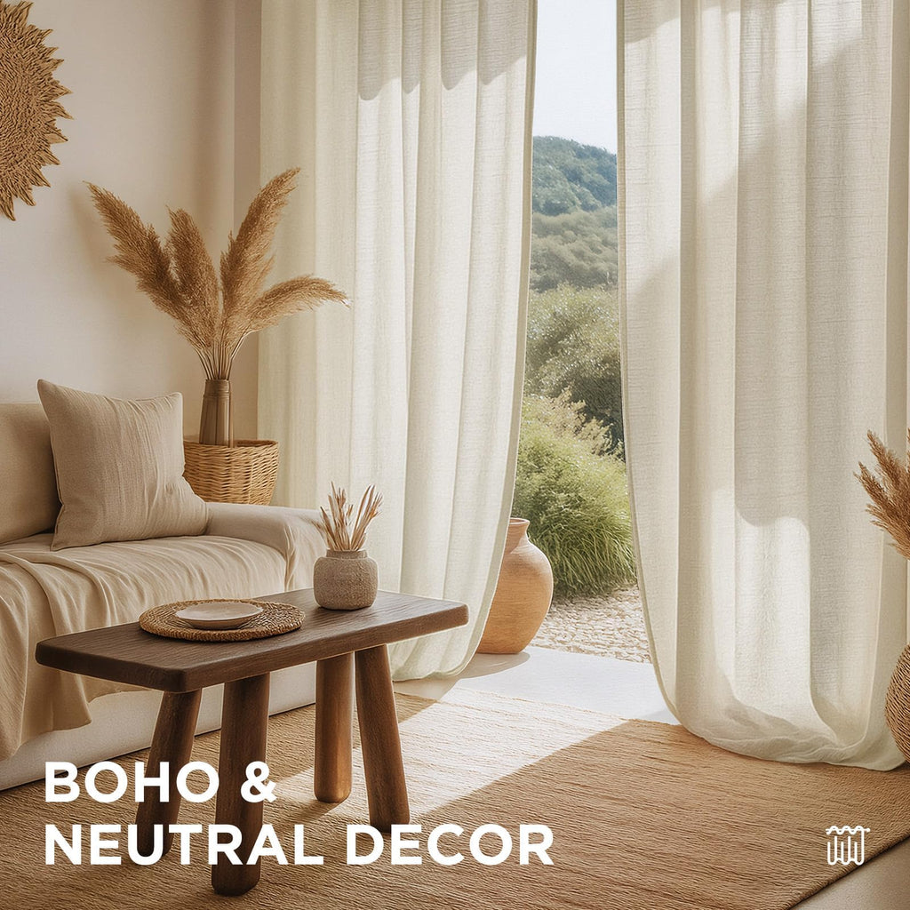 Curtains, 108 Inches Long, 2 Panels Set, Farmhouse Drapes, Semi-Blackout, Linen-Polyester, Ivory on Linen, Rod Pocket