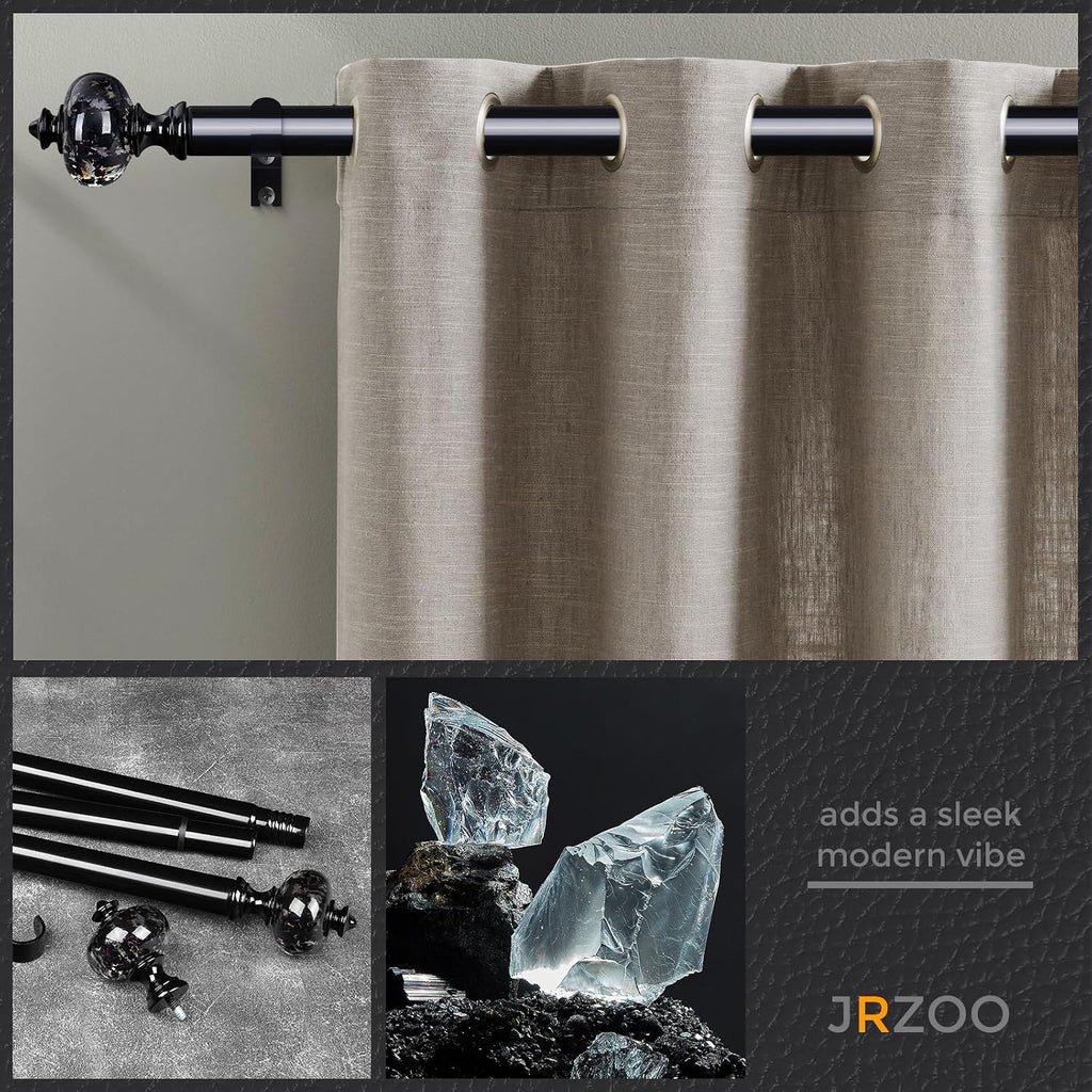 Black Curtain Rod for Windows, 1'' Heavy Duty Adjustable Modern Drapery Rods with Unique Crystal