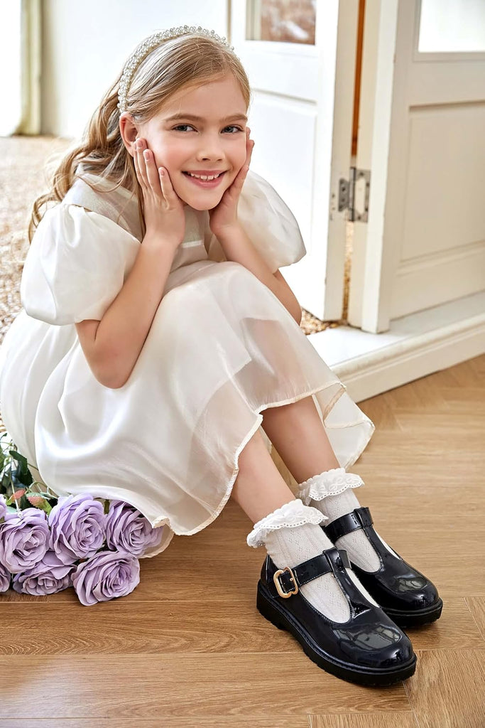 Girls Mary Jane Dress Shoes Platform Loafers School Uniform Chunky Heel Closed Toe T-Strap Flats