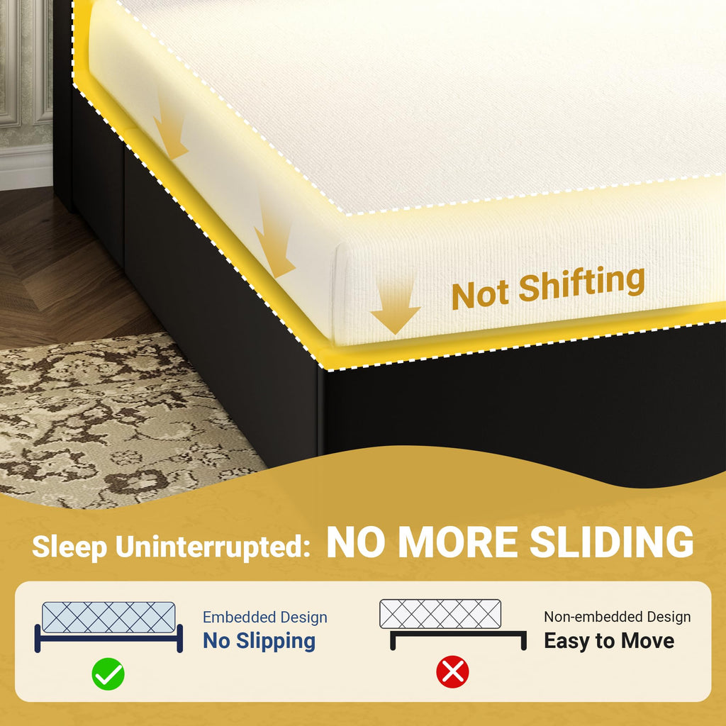 Queen Upholstered Platform Bed Frame with 3 Spacious Storage Drawers, Built-in LED Lights & Charging Station