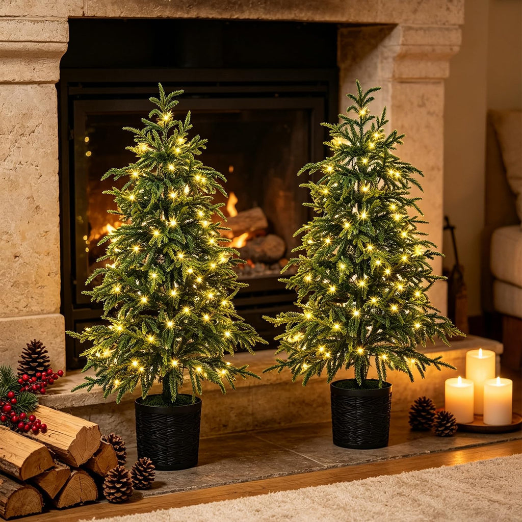 3FT Pre-Lit Artificial Christmas Tree 2 Pack, Norfolk Potted Tree