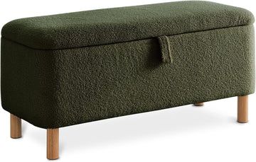 Boucle Storage Ottoman Bench end of Bed, Sherpa Upholstered Shoe Seat Storage Bench Bed Foot, Rectangle Cushion