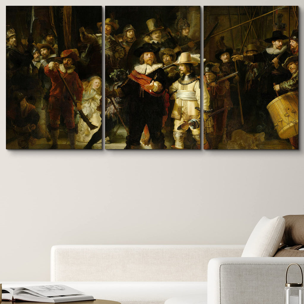 Canvas Print Wall Art Set The Nightwatch by Rembrandt Cultural Historic Oil Painting Fine Art Reproduction Scenic