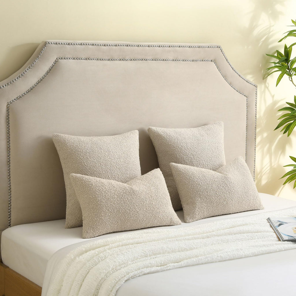 Pack of 2 Boucle Textured Throw Pillow Covers 18x18 Inch, Beige