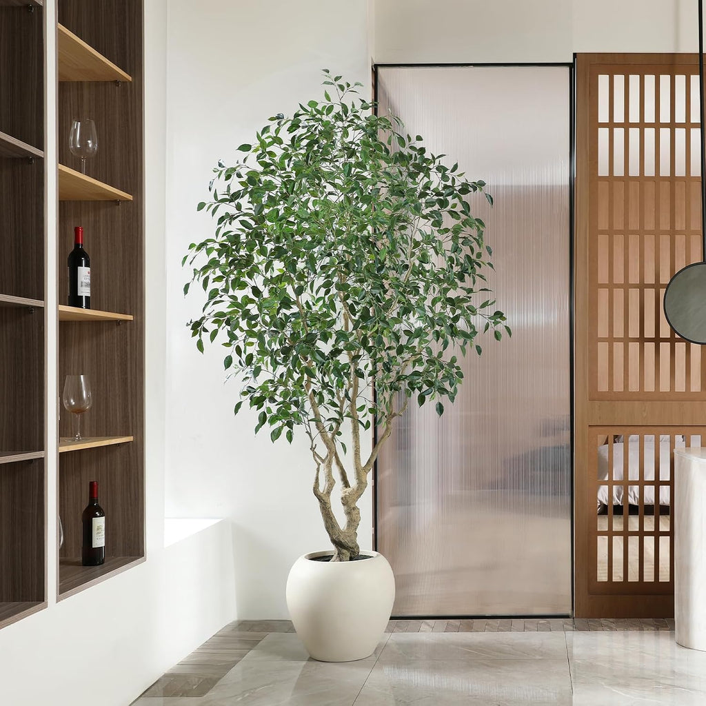 8 Feet Ficus Tree Artificial Indoor with Round Artisan Planter