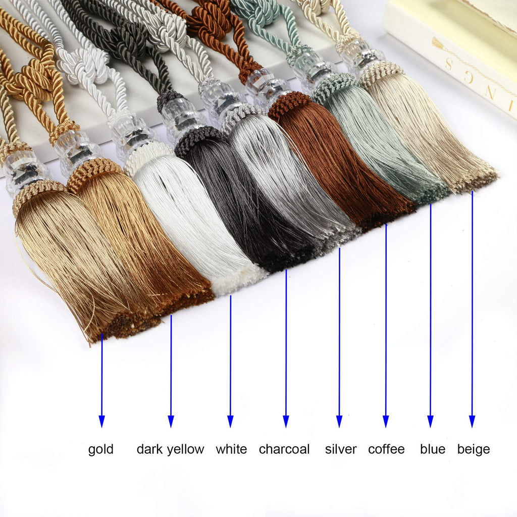 Tassel Curtain Tiebacks Handmade Curtain Tie Backs, Elegant Crystal Curtain Holdbacks Decor (Blue, 2P)