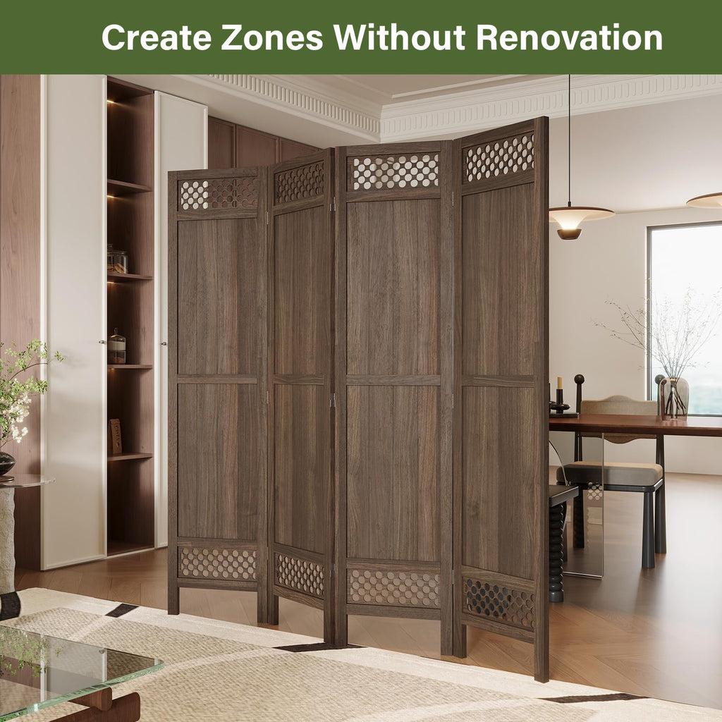 Privacy Screen Room Divider Panel - Real Wood Folding Partition Room Dividers, No-Assembly Required, Enhance Privacy