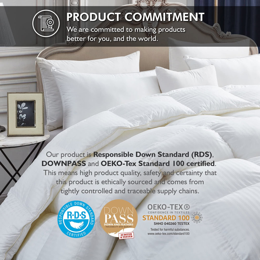 Luxurious King Size Goose Down Feather Fiber Comforter Duvet Insert, 100% Egyptian Cotton Cover, 70 oz. Fill Weight