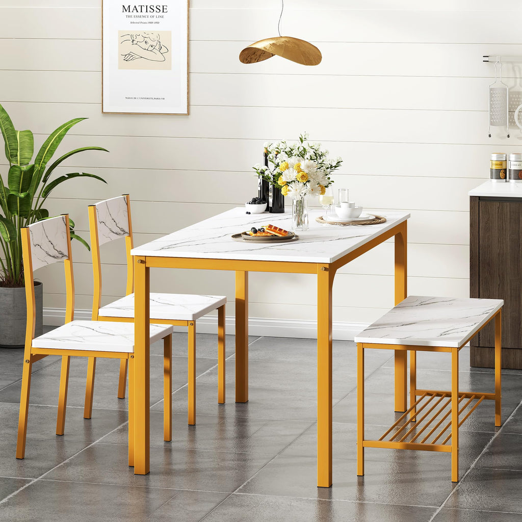 Dining Table Set for 4, Kitchen Dining Table Set with 2 Chairs and 1 Bench, 4-Piece Kitchen Table Set Restaurant