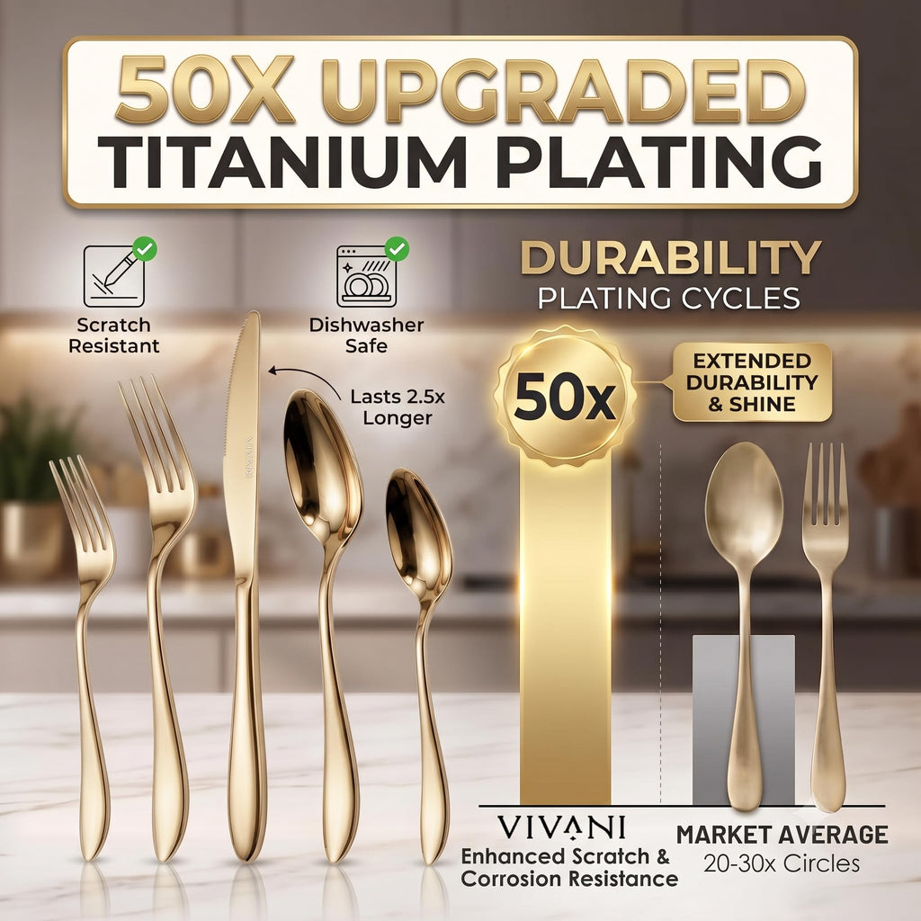 40pcs Champagne Gold Silverware Set, 18/0 Stainless Steel Flatware