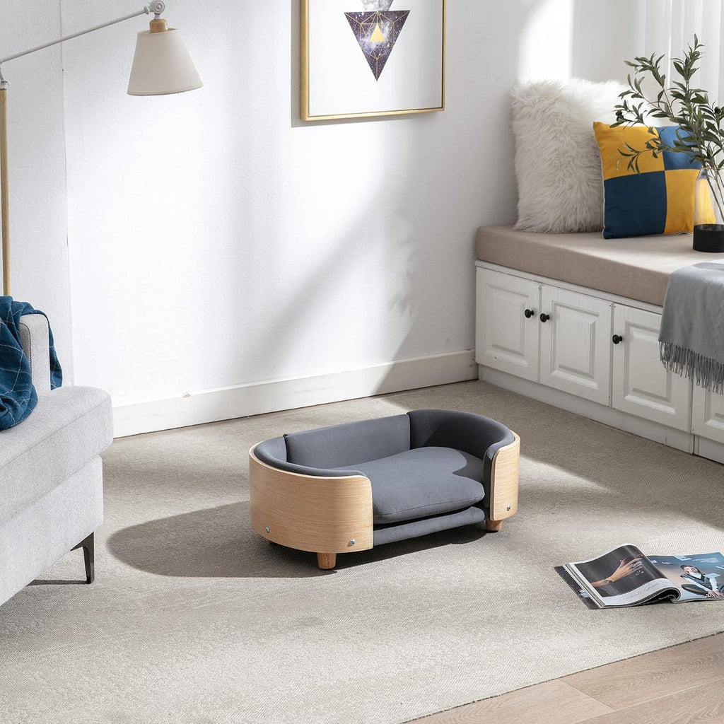 Elevated Small Dog Sofa with Solid Wood Legs, Modern Velvet Pet Sofa Bed for Small Dogs, Mid-Century Style