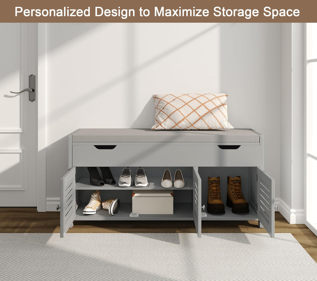 Shoe Storage Bench with Lift Top Storage & Cushioned Seats