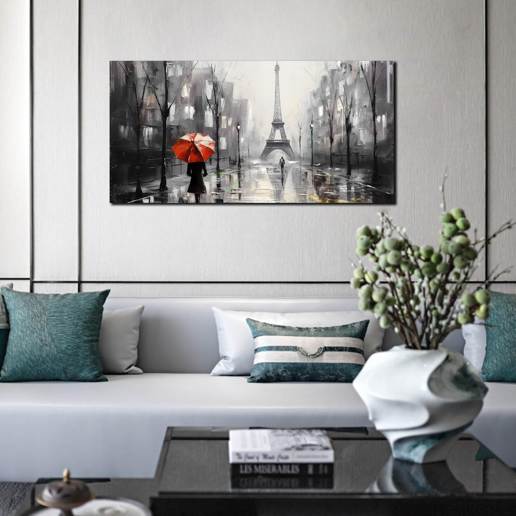 Paris Wall for Lving Room, Eiffel Tower Canvas Wall Decor, Black and White Picture Print Artwork, Size 20x40 Inches
