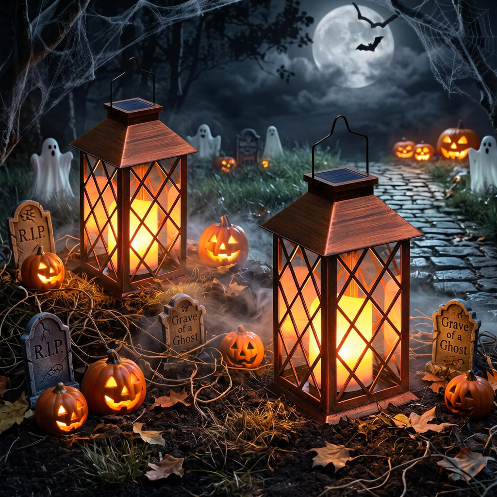 14" Solar Lanterns Outdoor Garden Lantern Waterproof LED Flickering Flameless Candle Mission Lights for