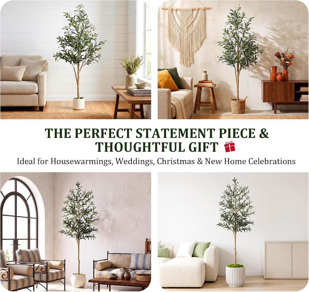 Artificial Olive Tree 6FT with Natural Wood Trunk, Realistic Silk Leaves