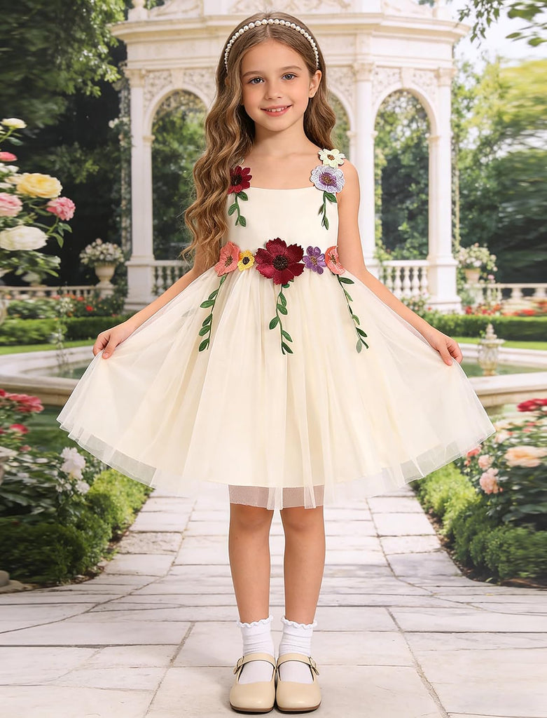 Toddler Baby Embroidery Flower Girl Dress Tulle Pageant Wedding Gown