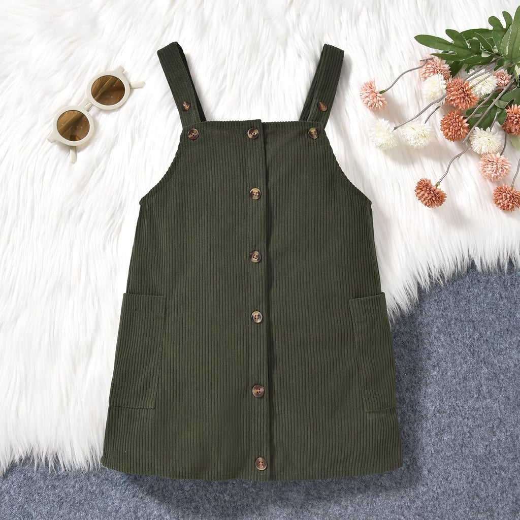 Toddler Little Girl Corduroy Button Down Overall Dress Set 2