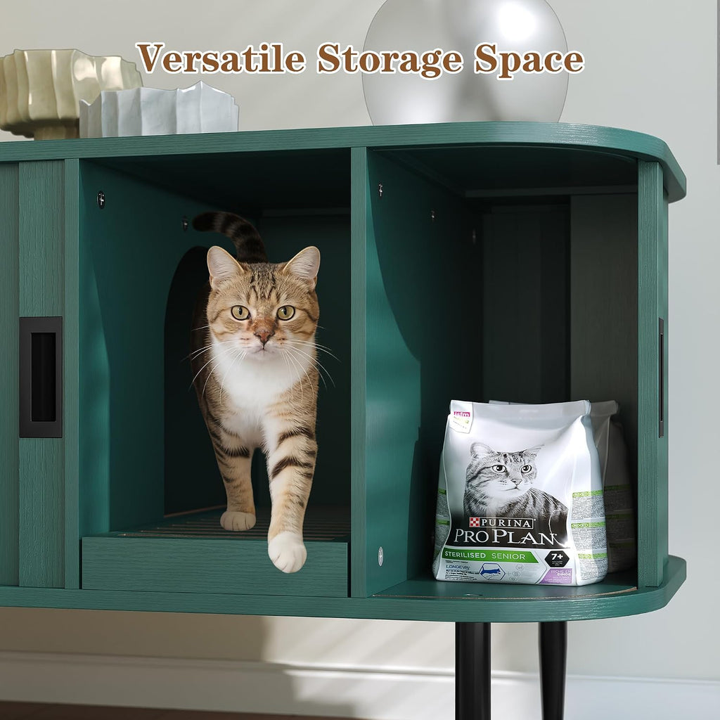 Cat Litter Box Enclosure Furniture with Sliding Tambour Door