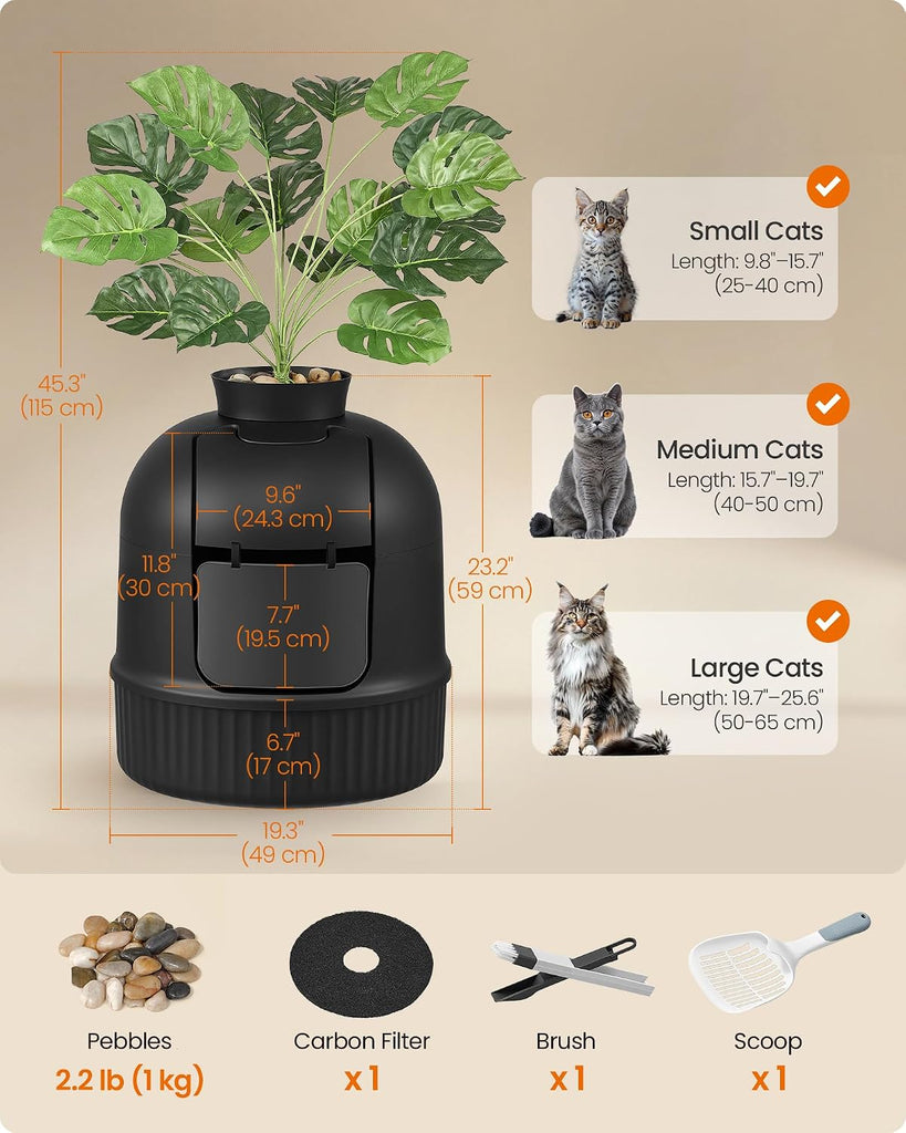 Cat Litter Box with Artificial Plant, Enclosed Hidden Litter Box
