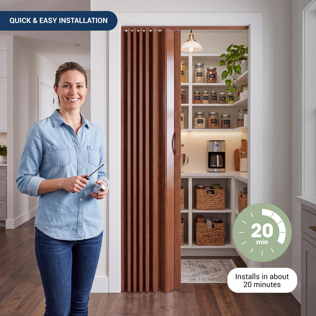 Studio Series 32" x 80" PVC Foldable Accordion Door, Walnut