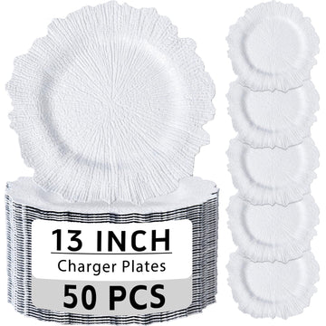 50 White Charger Plates Bulk for Wedding Dinners 13" Reef